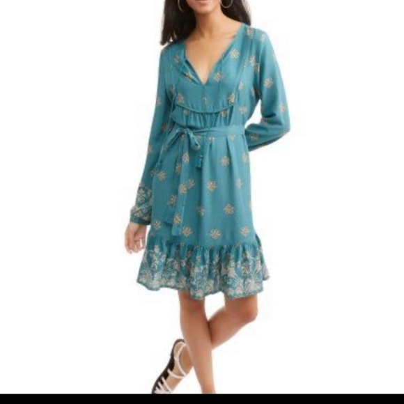 Time and Tru Dresses & Skirts - Time and Tru Teal Boho Peasant Dress Size Large